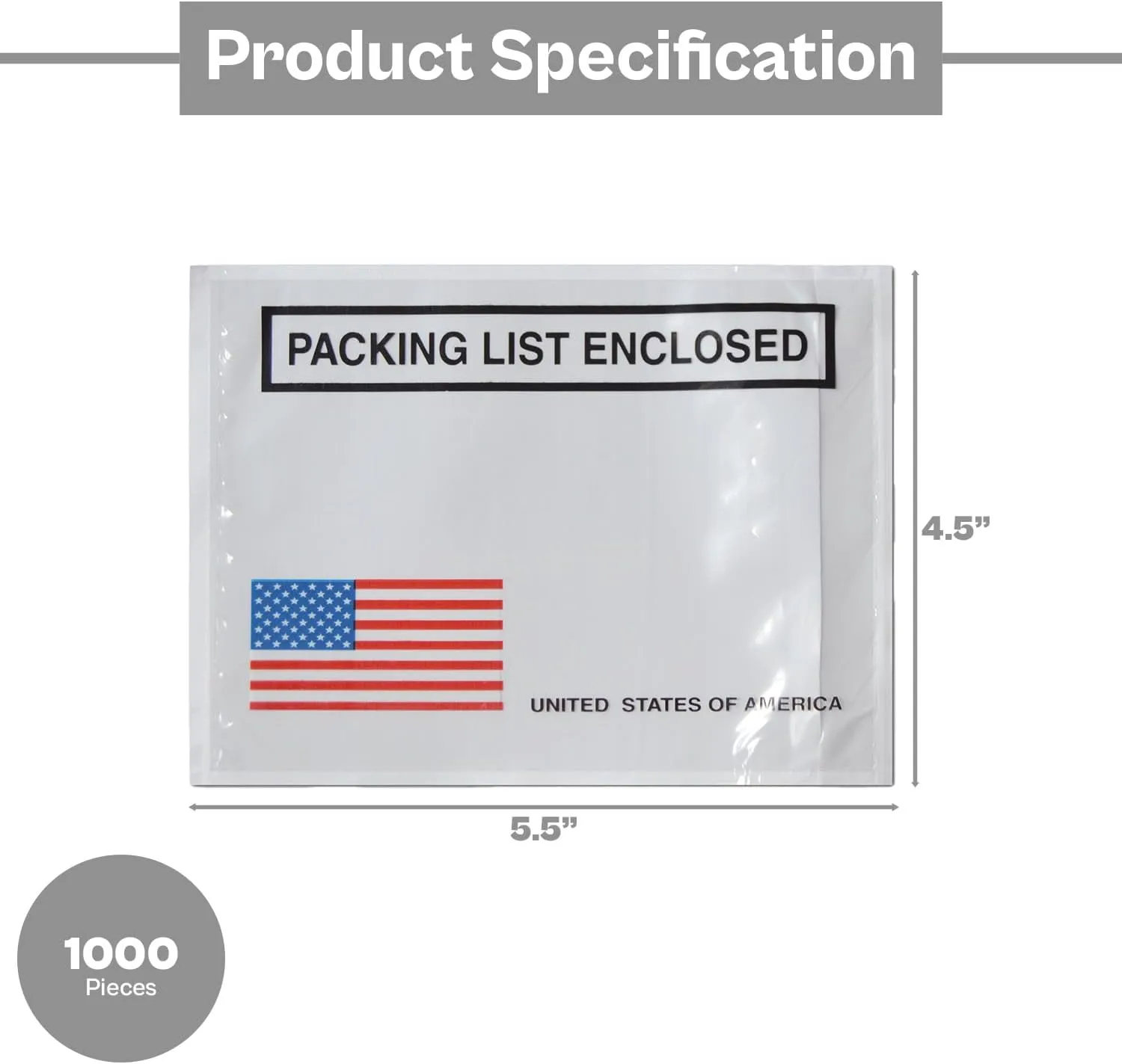 4 1/2" x 5 1/2" USA Panel Face Packing List Envelopes Bags Back Load 1000 Pieces