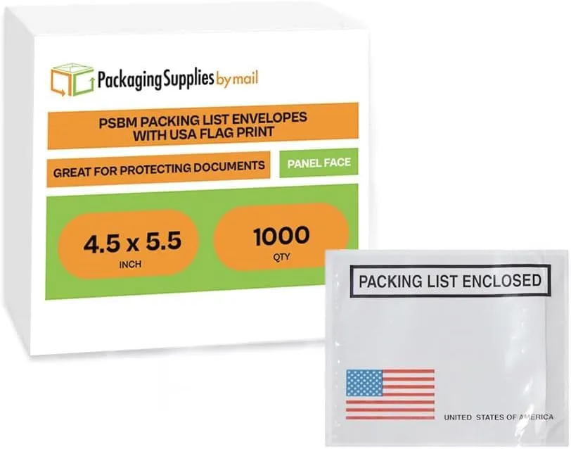 4 1/2" x 5 1/2" USA Panel Face Packing List Envelopes Bags Back Load 1000 Pieces