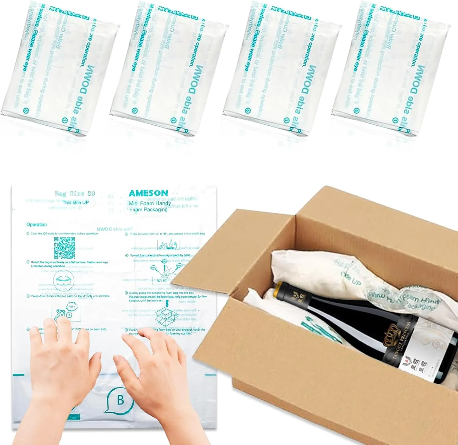 4 Pack Foam Bag For Shipping, 14" x 16" Expanding Foam Packaging Bags for PC etc, Instant Pack Quick Expanding Foam Packaging Bags for Packing Mailing Shipping