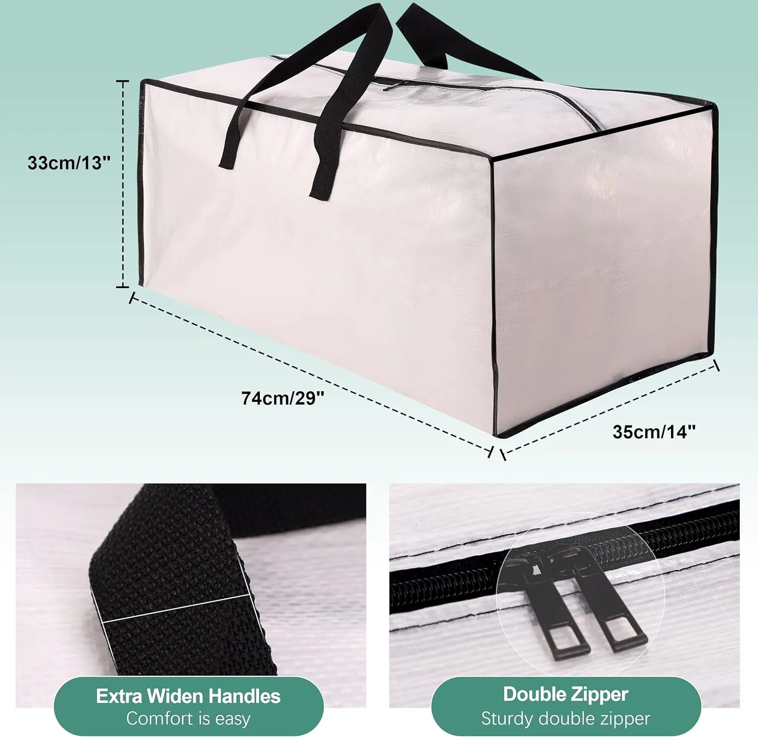 4 Pack Heavy Duty Moving Bags, Extra Large Storage Totes W/Backpack Straps Strong Handles & Zippers, Alternative to Moving Boxes, Moving Supplies for Dorm Room Essentials, Semi-Transparent