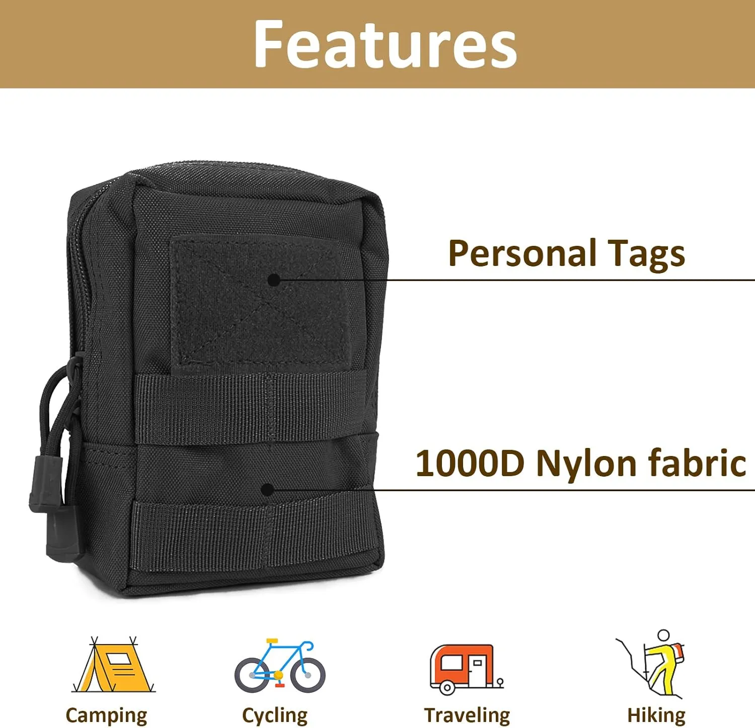 4-Pack Molle Pouch Tactical Utility EDC Small Bags Pouches with 4 Detachable Patch & 4 D-Ring Clips