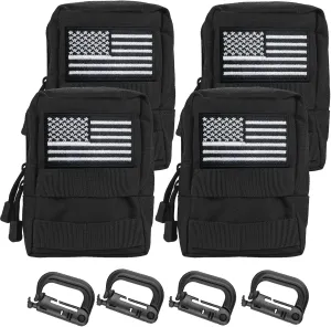 4-Pack Molle Pouch Tactical Utility EDC Small Bags Pouches with 4 Detachable Patch & 4 D-Ring Clips