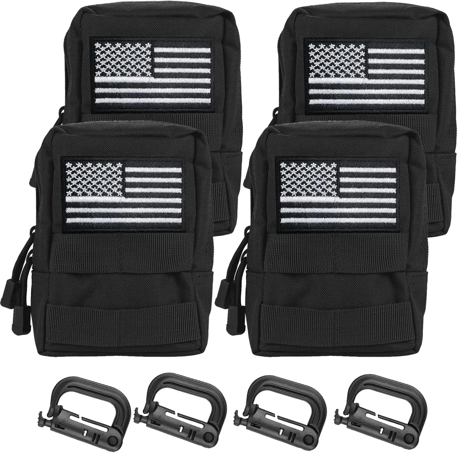 4-Pack Molle Pouch Tactical Utility EDC Small Bags Pouches with 4 Detachable Patch & 4 D-Ring Clips