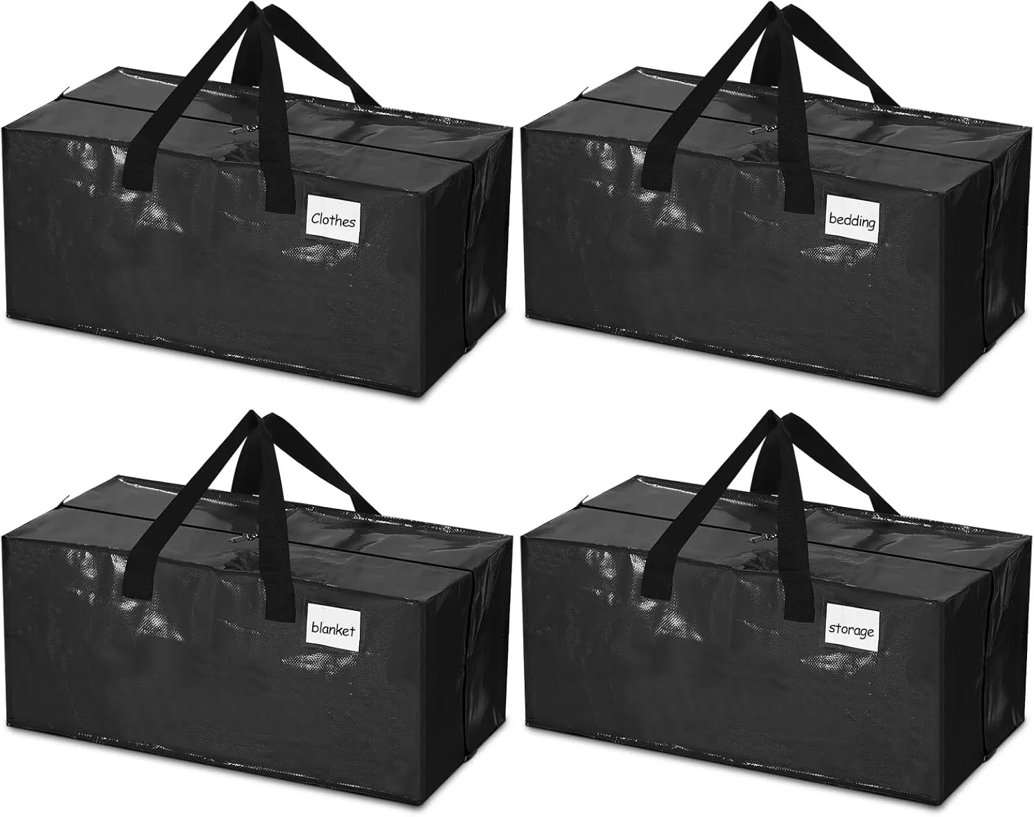 4 Pcs 24 Gallon Large Moving Bags with Zipper and Handles Foldable Storage Duffle Bags Heavy Duty Extra Large Totes for College Dorm Travel Clothes Blankets Bedding Moving (Black)