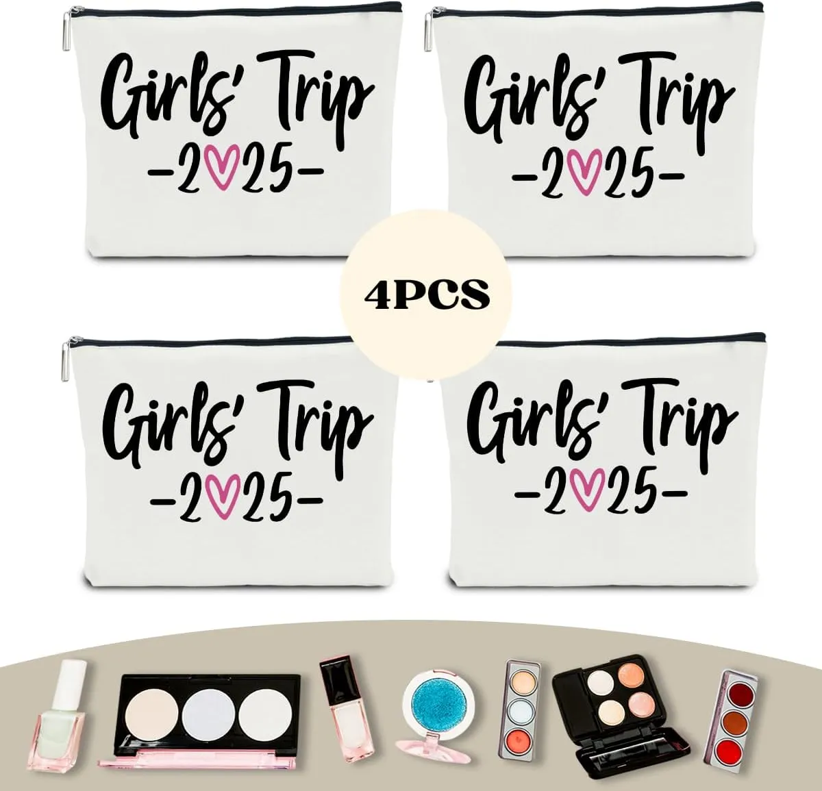 4 PCS Girls Trip Gifts Favors 2025 Girls Weekend Gifts for Women Bestie Gifts Friend Gifts Girls Trip Favors for Sister Niece Friendship Holiday Vacation Makeup Bag Weekend Bags for Women