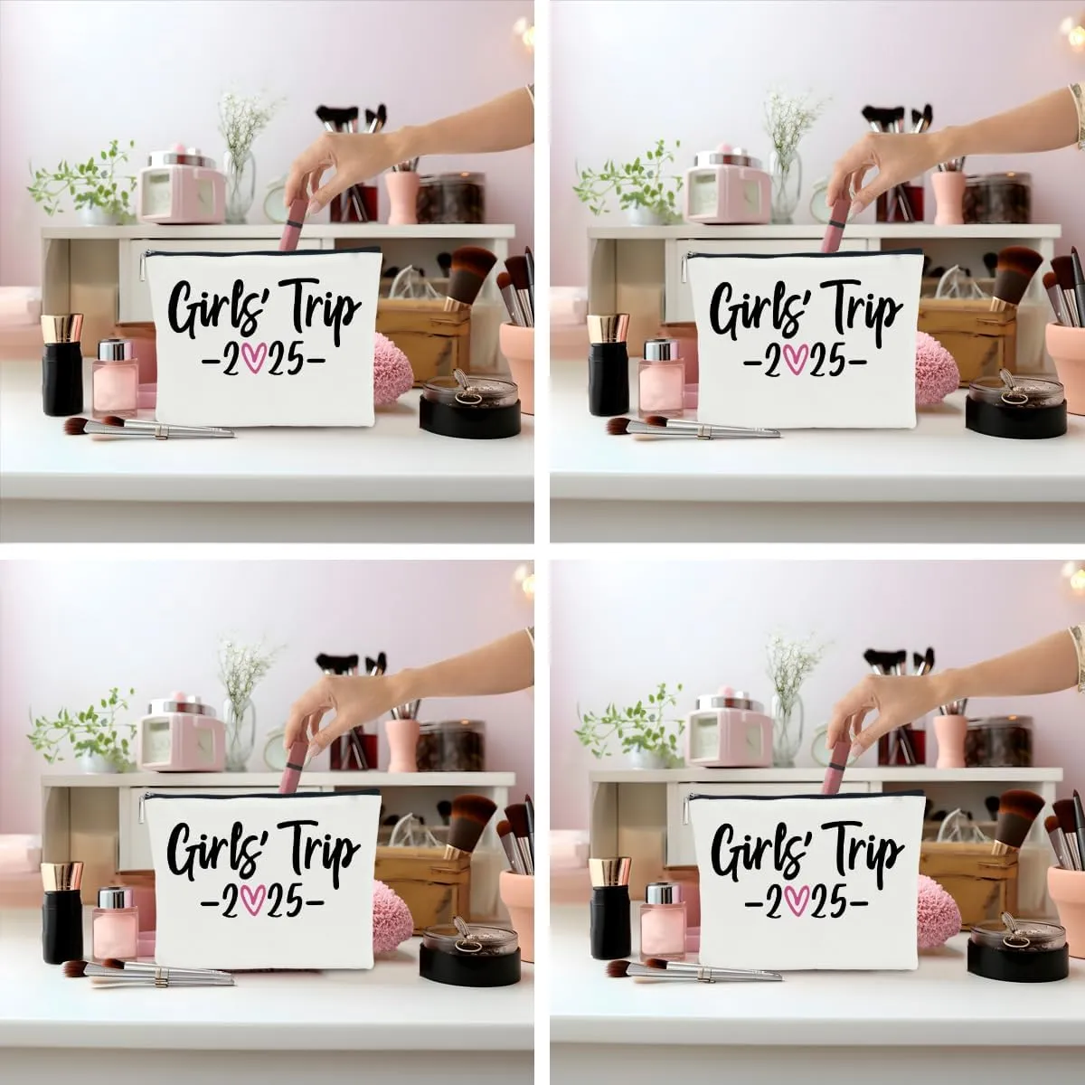 4 PCS Girls Trip Gifts Favors 2025 Girls Weekend Gifts for Women Bestie Gifts Friend Gifts Girls Trip Favors for Sister Niece Friendship Holiday Vacation Makeup Bag Weekend Bags for Women