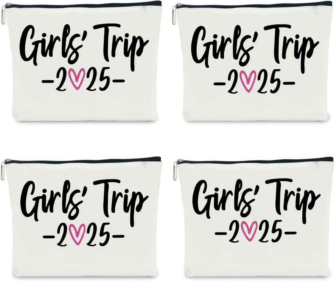 4 PCS Girls Trip Gifts Favors 2025 Girls Weekend Gifts for Women Bestie Gifts Friend Gifts Girls Trip Favors for Sister Niece Friendship Holiday Vacation Makeup Bag Weekend Bags for Women
