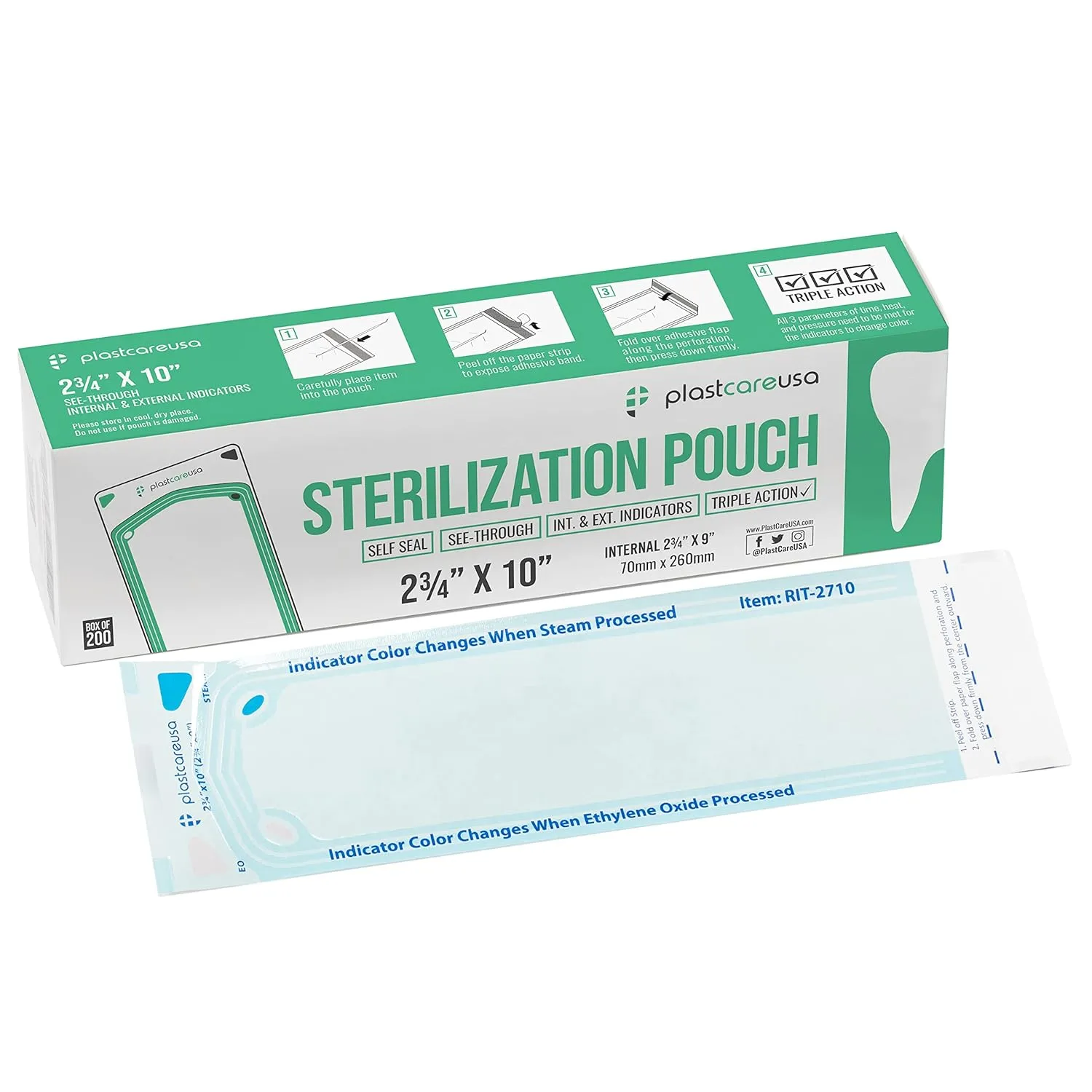 400 2.75 x 9 Inch Self Sealing Sterilization Autoclave Pouch Bags with Internal and External Indicators (2 Boxes of 200)