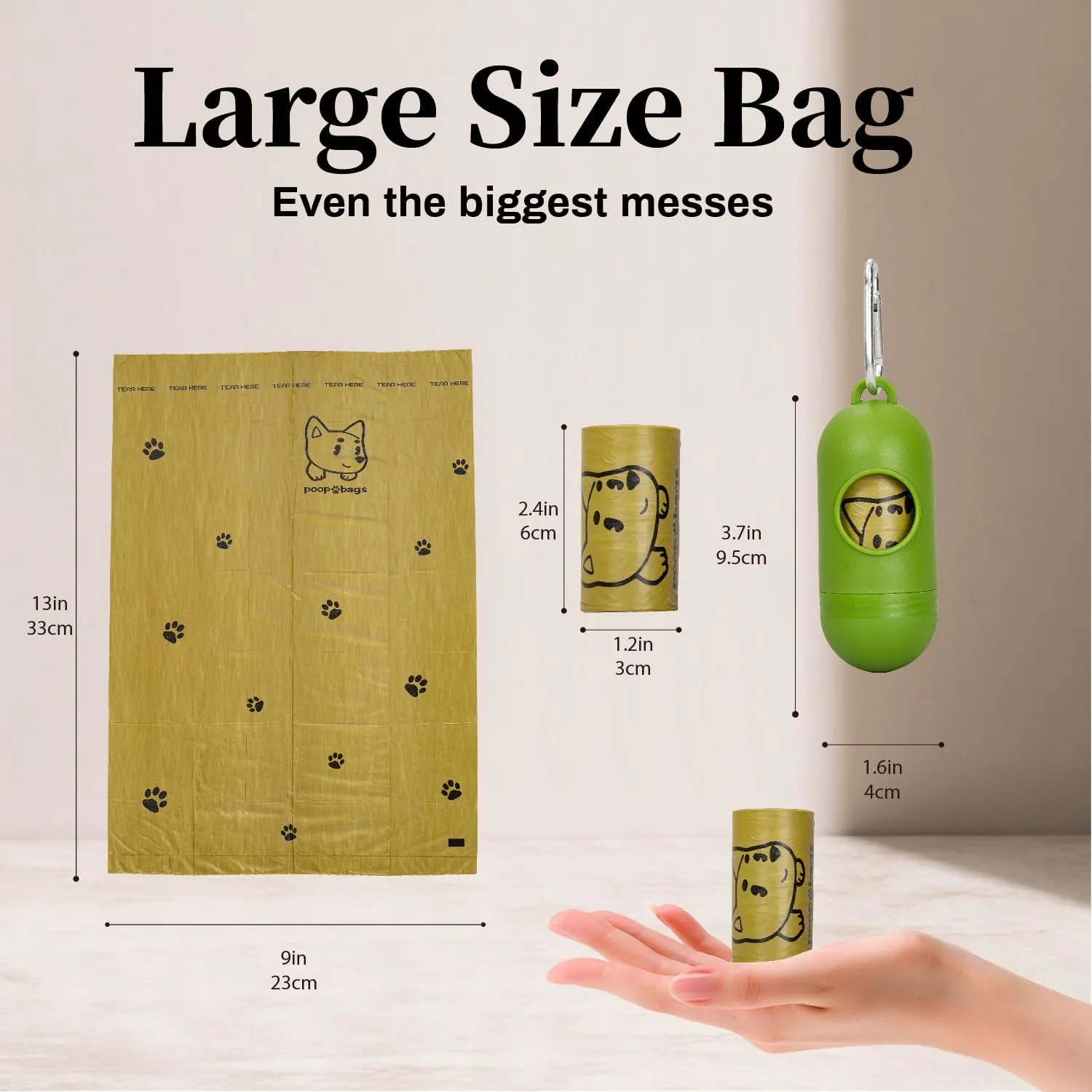 420 Counts Dog Poop Bags Rolls with Dispenser & Leash Clip, Scented Poop Bags for Dogs Waste, Extra Thick & Leak Proof for Poop Doggie Puppy Pet Waste, 9" x 13", Dark Khaki