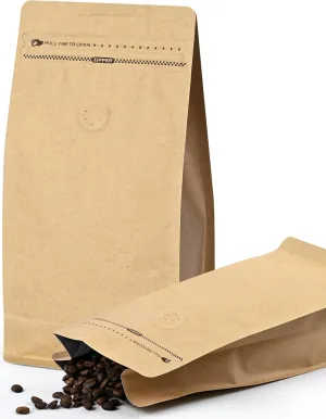 50 PCS Coffee Bags with Valve, (16 oz, 1 lb) Paper Stand Up Pouches, Resealable Vented Food Storage Bags Side Zipper (Kraft)