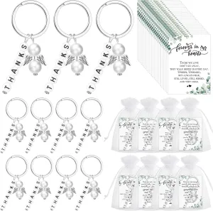 50 Sets Funeral Favors for Guests Celebration of Life Favors 50 Pearl Angel Keychains 50 Sympathy Memorial Prayer Thank You Cards 50 Organza Bags for Funeral Memorial Party Guest Return Gift