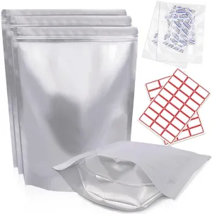 50PCS 2Gallon 17"X13" Mylar Bags for Food Storage with Oxygen Absorbers&Lables,10 Mil Thick Resealable Stand-Up Zipper&Heat Sealable Bags for Long Term Food Storage,Dried Food