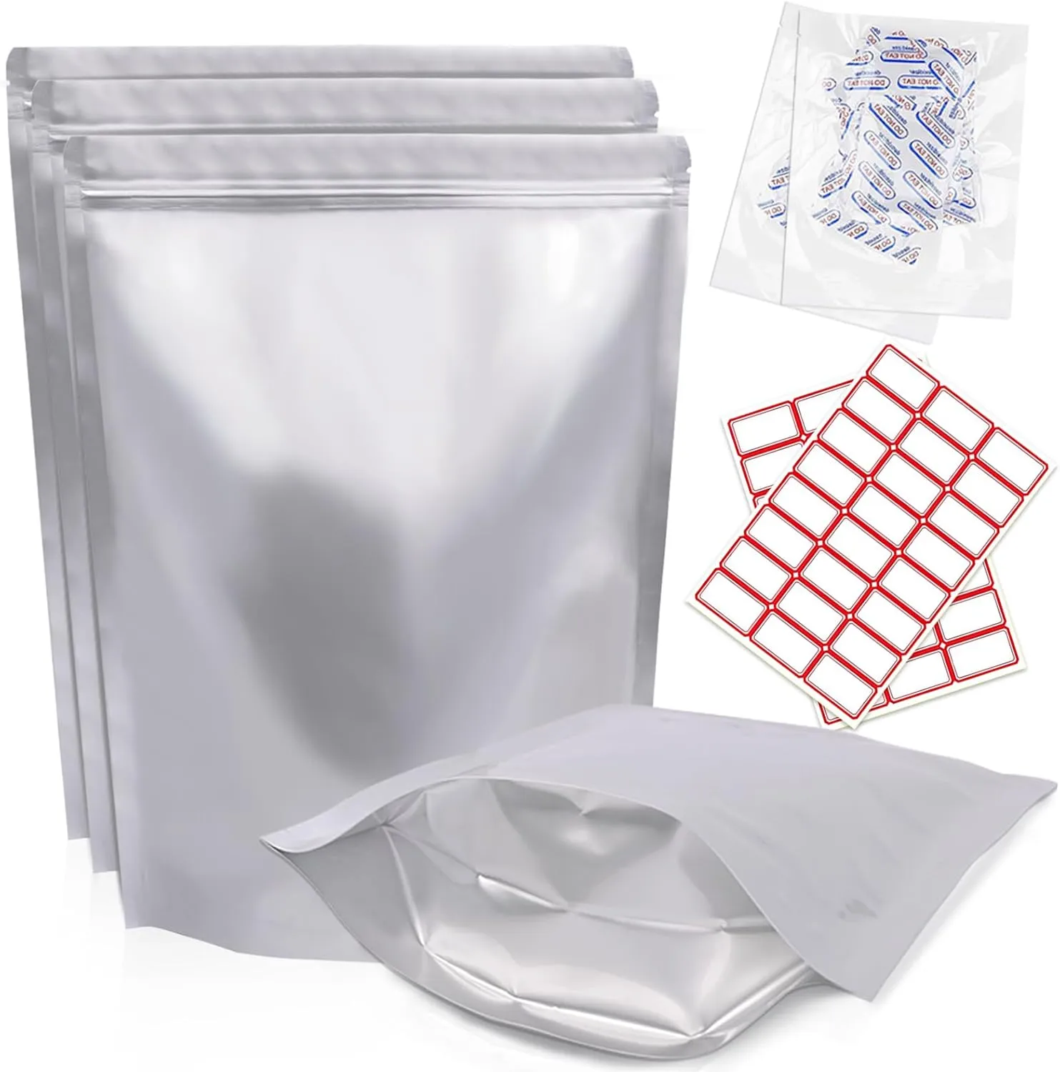 50PCS 2Gallon 17"X13" Mylar Bags for Food Storage with Oxygen Absorbers&Lables,10 Mil Thick Resealable Stand-Up Zipper&Heat Sealable Bags for Long Term Food Storage,Dried Food