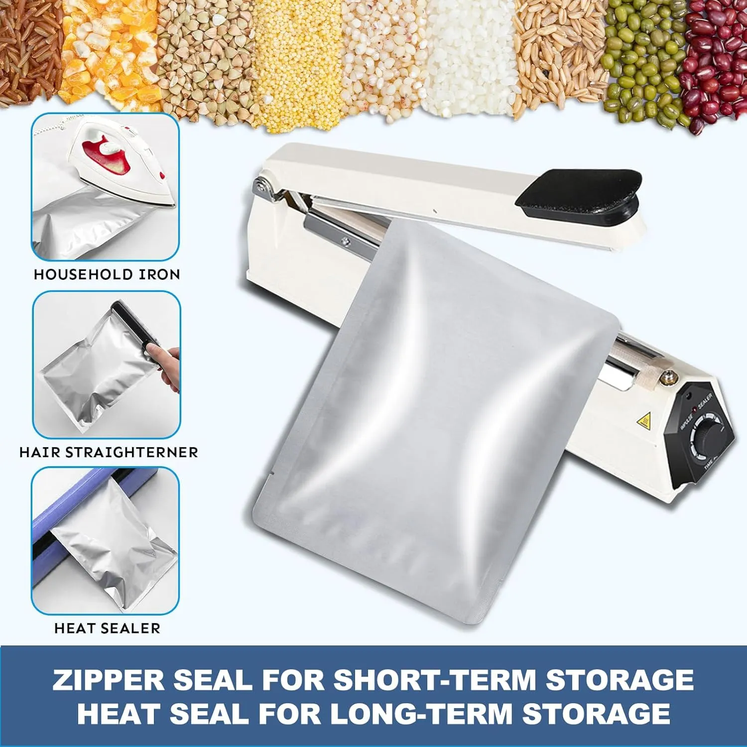 50PCS 2Gallon 17"X13" Mylar Bags for Food Storage with Oxygen Absorbers&Lables,10 Mil Thick Resealable Stand-Up Zipper&Heat Sealable Bags for Long Term Food Storage,Dried Food