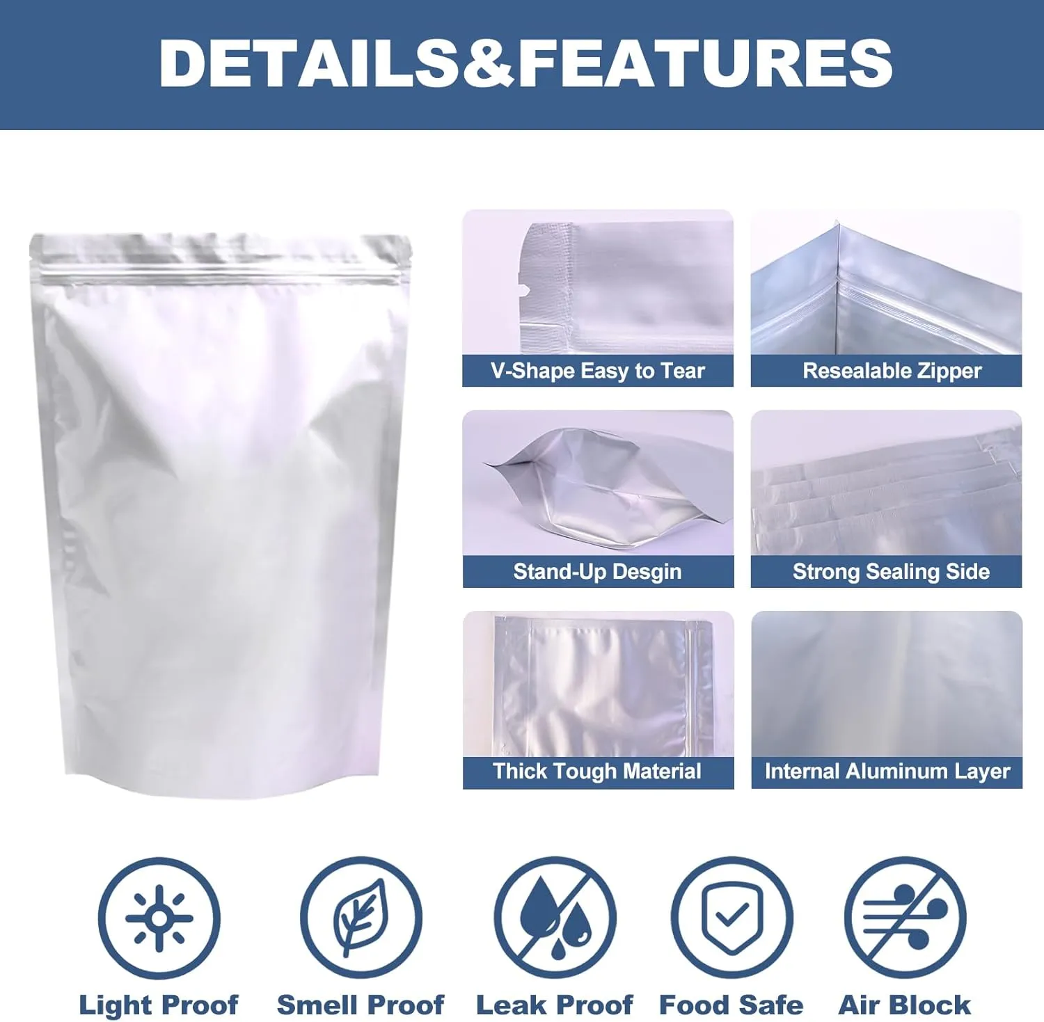 50PCS 2Gallon 17"X13" Mylar Bags for Food Storage with Oxygen Absorbers&Lables,10 Mil Thick Resealable Stand-Up Zipper&Heat Sealable Bags for Long Term Food Storage,Dried Food