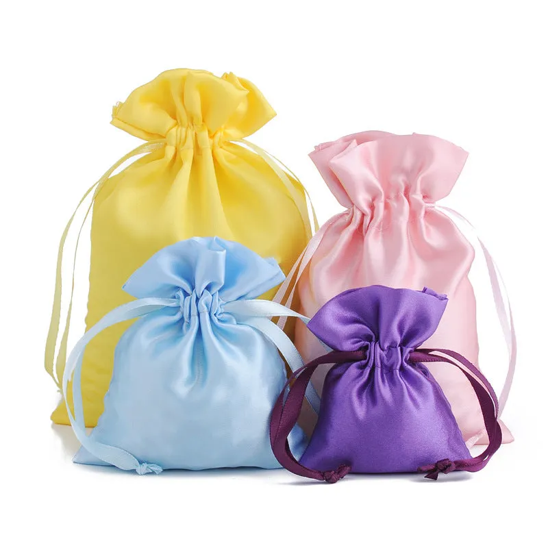 50pcs Mint Green Satin Bags with Drawstring - 3 Sizes