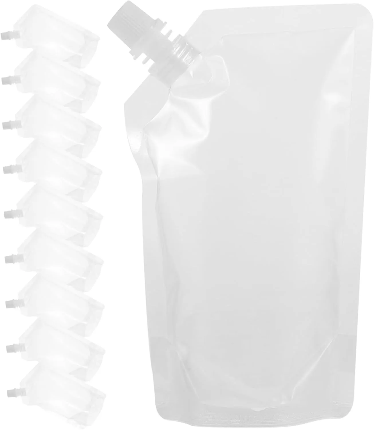 50Pcs Reusable Drink Pouches with Funnel Portable Beverage Bags for Travel Camping Hiking and Picnics Self Standing Design for Easy Pouring and Use