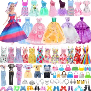 51 Pieces Clothes and Accessories for 11.5 Inch Doll, Clothes and Accessories for Dolls Including Mini Clothes Dresses Tops Trousers Shoes Bag Accessories Random Delivery