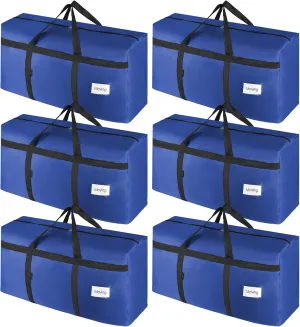 6 Pack Moving Bags Heavy Duty Extra Large 90L, College Packing Bags for Moving Clothes, Moving Supplies & Boxes with Zippers and Handles, Storage Bags Moving Totes Camping Essentials (Blue)