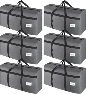 6 Pack Moving Bags Heavy Duty Extra Large 90L, College Packing Bags for Moving Clothes, Moving Supplies & Boxes with Zippers and Handles, Storage Bags Moving Totes Camping Essentials (Grey)