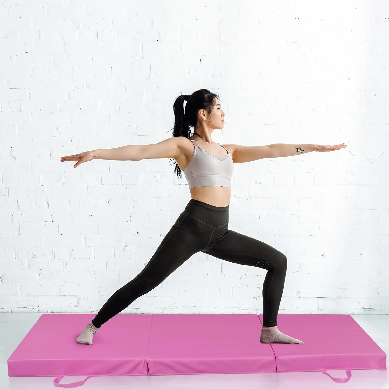 6' x 2' Tri-Fold Portable Folding Exercise Gym Mat Extra Thick Foam Gymnastics Mat Aerobics Yoga Martial Arts MMA Stretching Core Workouts w/Carrying Handle