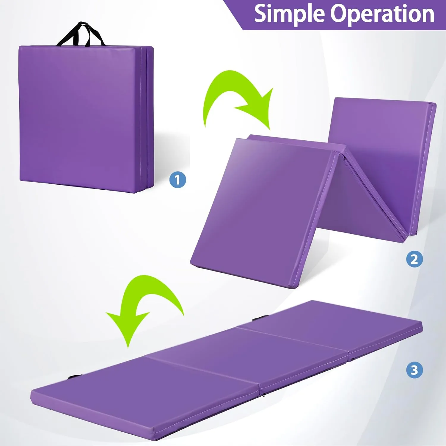 6' x 2' Tri-Fold Portable Folding Exercise Gym Mat Extra Thick Foam Gymnastics Mat Aerobics Yoga Martial Arts MMA Stretching Core Workouts w/Carrying Handle