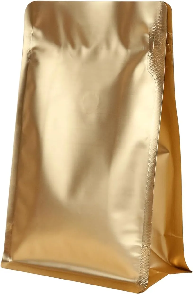60 Pack High Barrier Stand-Up Coffee Bean Bags with Vented Valve, Matte Metallic Ziplock, Heat-Sealable and Resealable Solid Color Pouches for Food Storage (5.3 * 10.4 inch,1 lb,Golden)