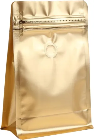 60 Pack High Barrier Stand-Up Coffee Bean Bags with Vented Valve, Matte Metallic Ziplock, Heat-Sealable and Resealable Solid Color Pouches for Food Storage (5.3 * 10.4 inch,1 lb,Golden)