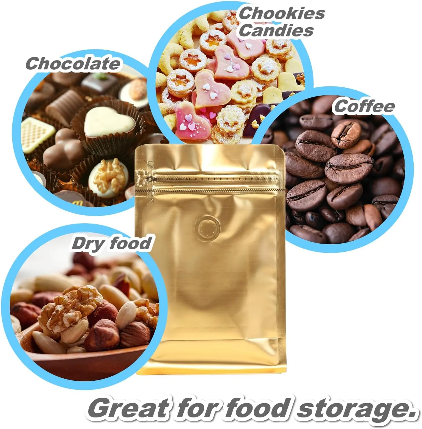 60 Pack High Barrier Stand-Up Coffee Bean Bags with Vented Valve, Matte Metallic Ziplock, Heat-Sealable and Resealable Solid Color Pouches for Food Storage (5.3 * 10.4 inch,1 lb,Golden)