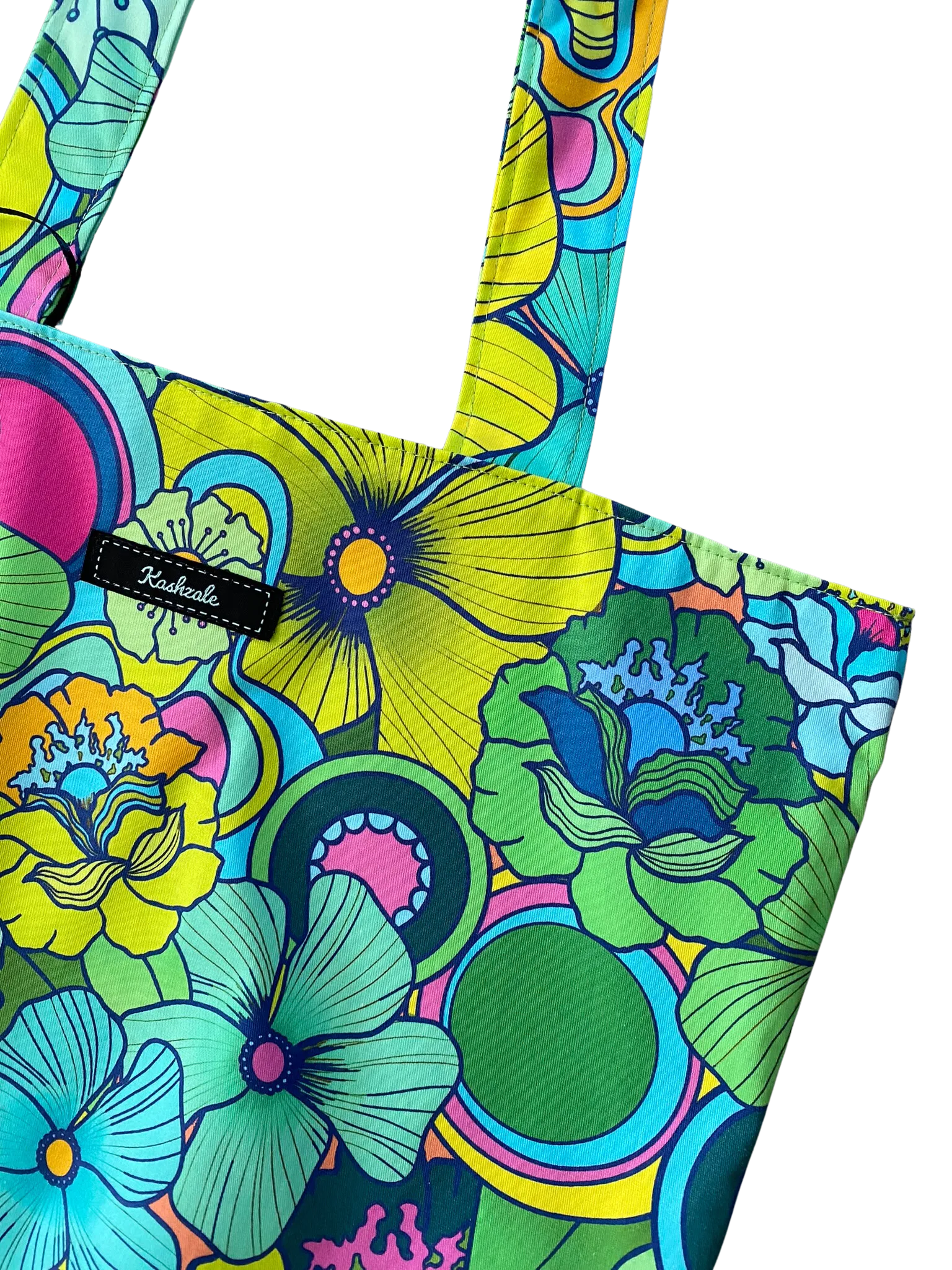 70's Floral Green Tote Bag