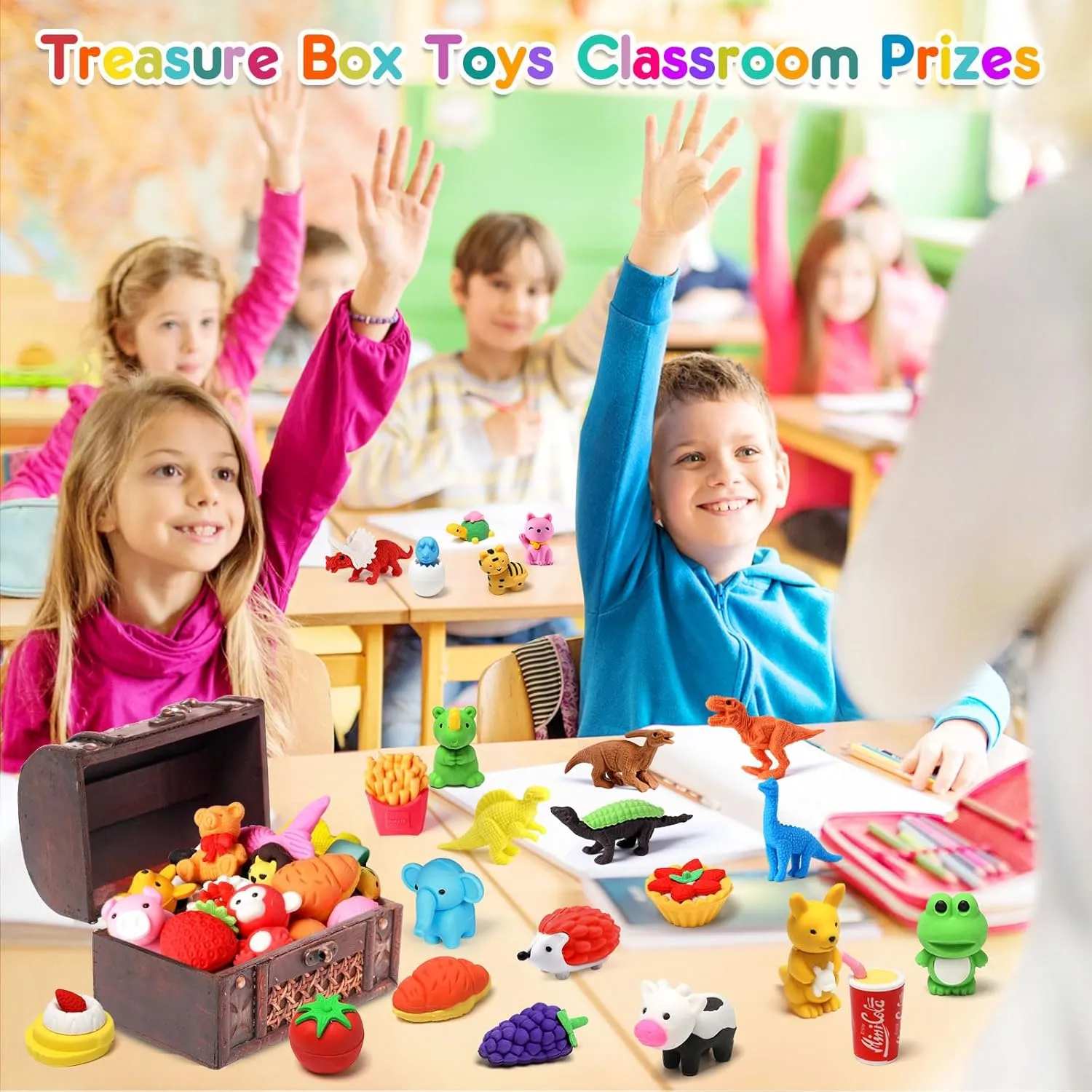 80PCS Mini Animal Erasers for Kids Bulk Small Toys, 3D Cute Erasers Desk Pets Treasure Box Toys Prizes for Classroom School Supplies Teacher Must Haves Students Gifts Kids Party Favors, Random
