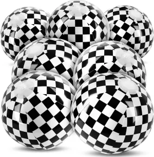 8PCS Race Car Checkered Flag Beach Ball Set – 12" Vibrant Black & White Themed Beach Balls for Kids’ Racing Birthday Parties,Summer Pool Games,End of Year Class Decorations,Bulk Party Favors