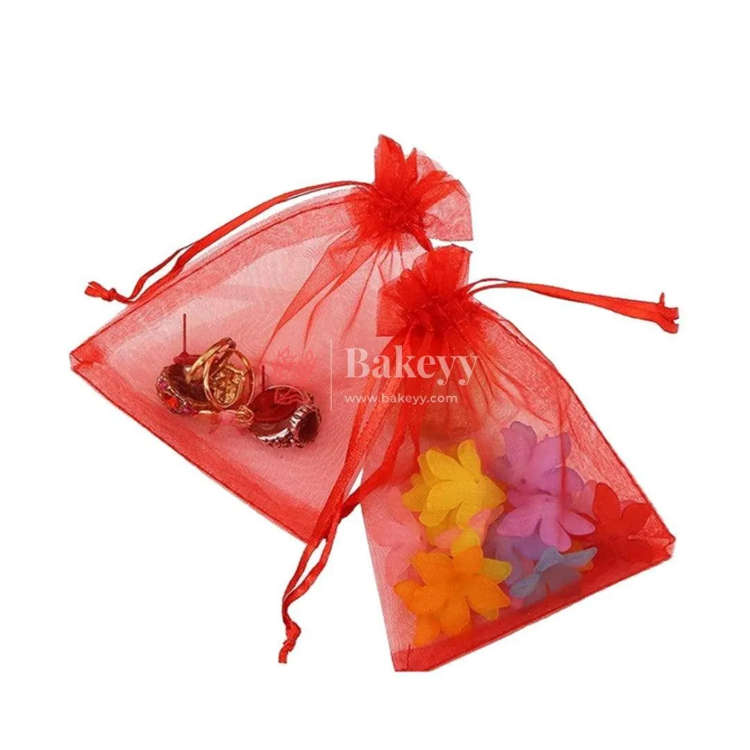 8x10 CM | Organza Potli Bags | Red Colour Candy Bag| Pack of 50
