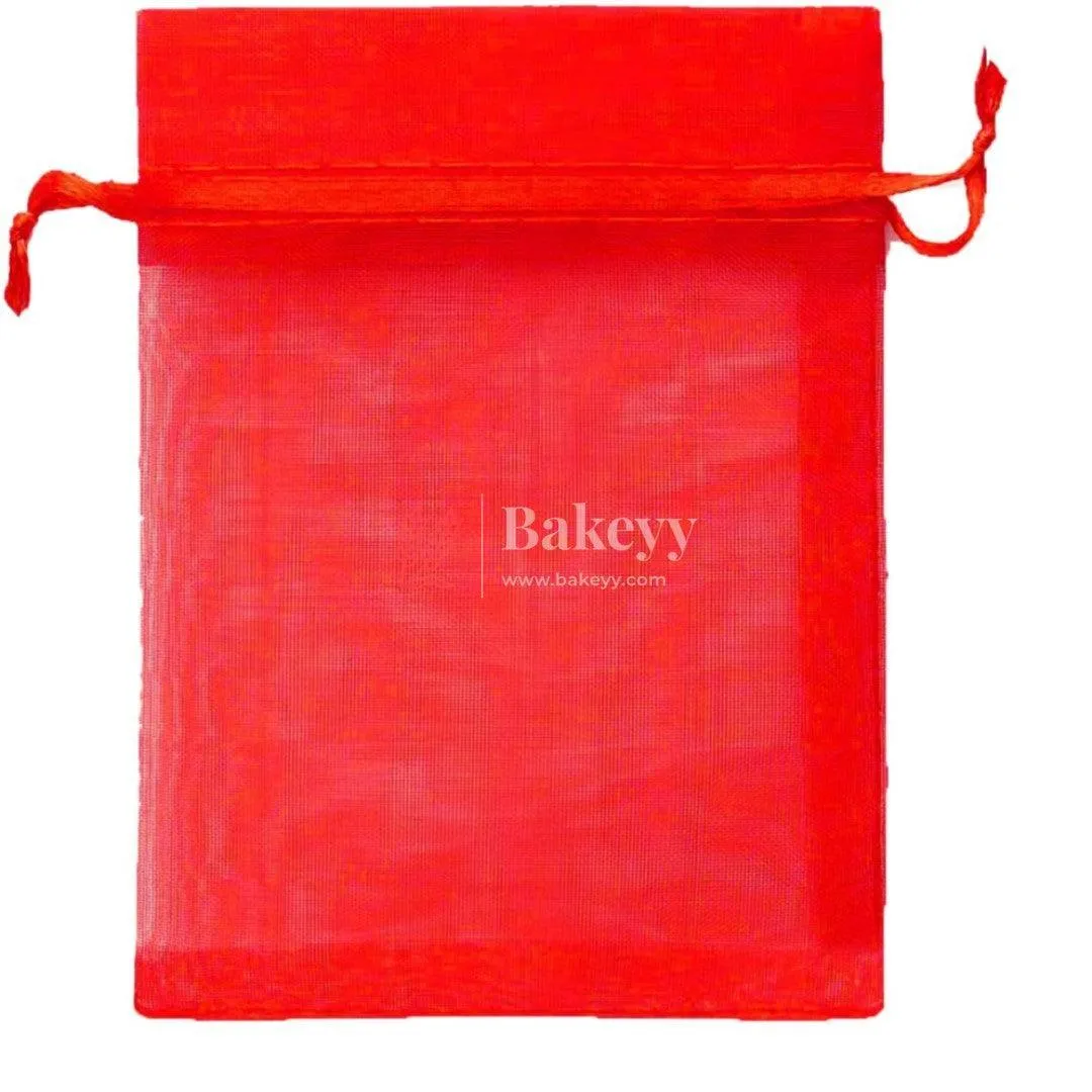 8x10 CM | Organza Potli Bags | Red Colour Candy Bag| Pack of 50