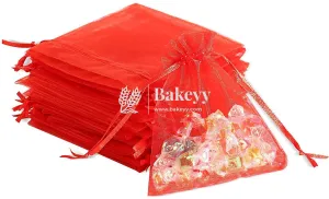 8x10 CM | Organza Potli Bags | Red Colour Candy Bag| Pack of 50