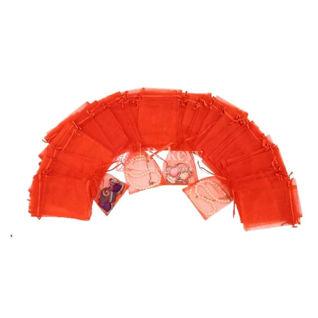 8x10 CM | Organza Potli Bags | Red Colour Candy Bag| Pack of 50