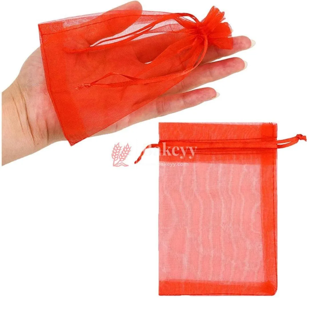 8x10 CM | Organza Potli Bags | Red Colour Candy Bag| Pack of 50