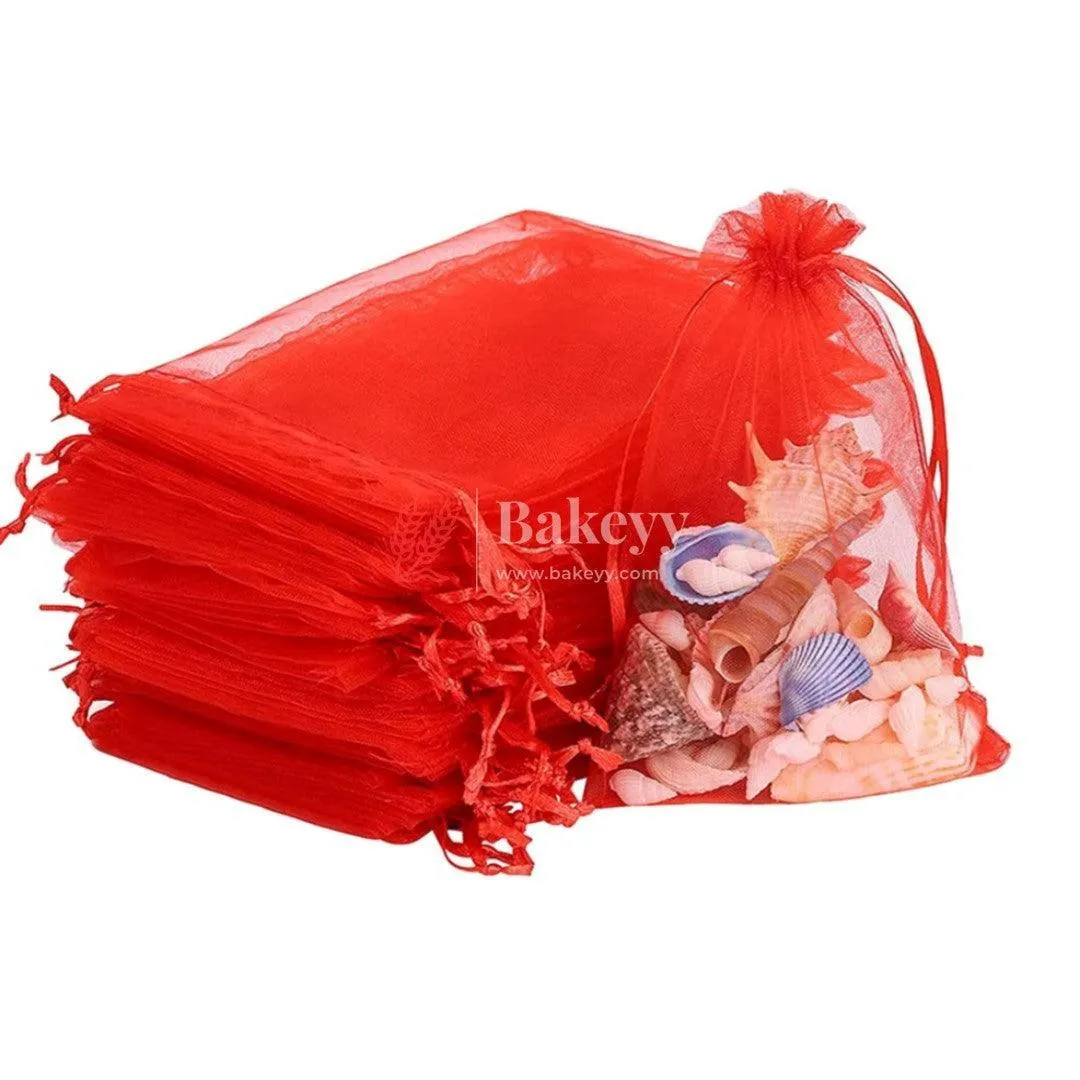 8x10 CM | Organza Potli Bags | Red Colour Candy Bag| Pack of 50