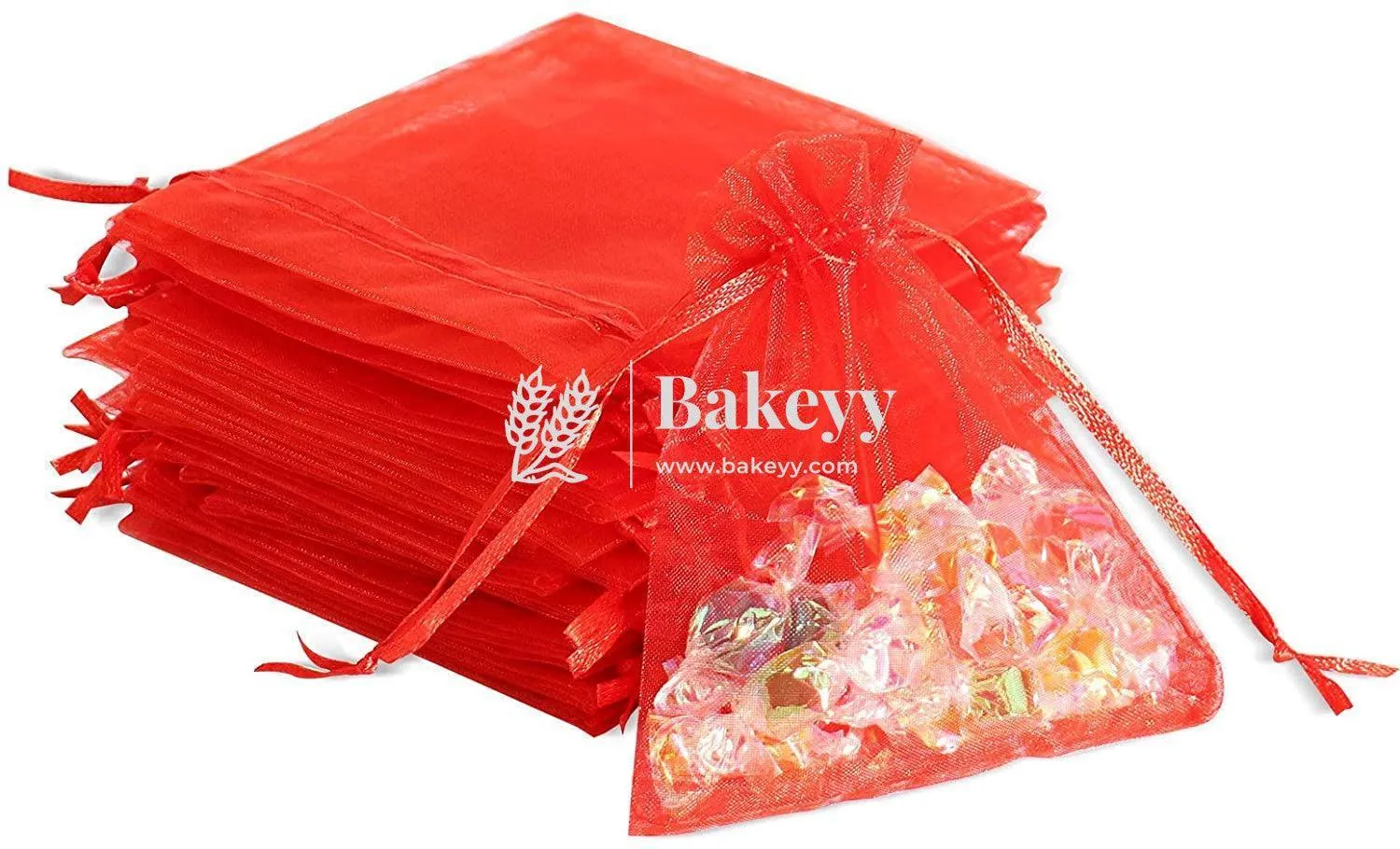 8x10 CM | Organza Potli Bags | Red Colour Candy Bag| Pack of 50