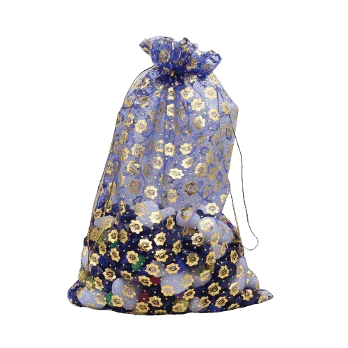 8x10 cm | Printed Organza Potli Bags | Pack of 70 |Blue Colour | Candy Bag |