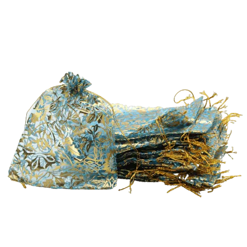 8x10 cm | Printed Organza Potli Bags | Pack of 70 | Sky Blue Colour | Candy Bag |
