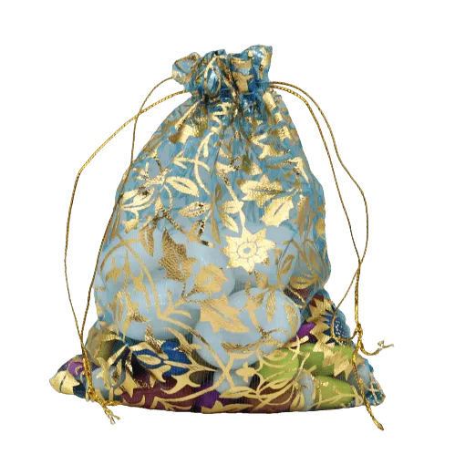 8x10 cm | Printed Organza Potli Bags | Pack of 70 | Sky Blue Colour | Candy Bag |