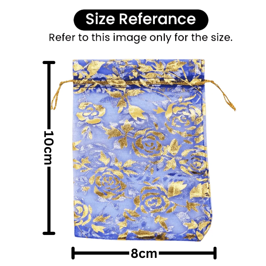 8x10 cm | Printed Organza Potli Bags | Pack of 70 | Sky Blue Colour | Candy Bag |