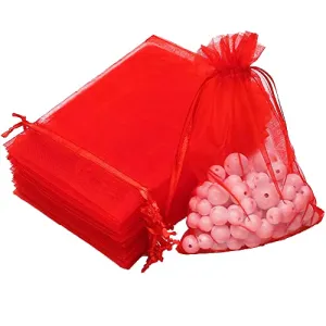 8x10 cms | 3x4 inch | Red Colour | Return Gift Potli Bags Organza Pouches Return Gift Favor Shagun Pouches Dry Fruit Pouches Return Favours