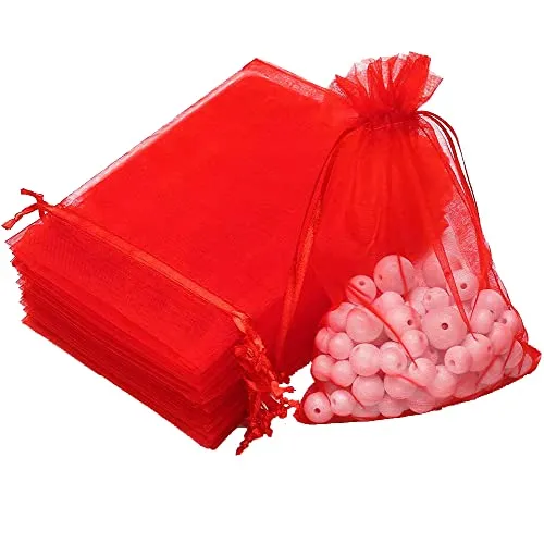 8x10 cms | 3x4 inch | Red Colour | Return Gift Potli Bags Organza Pouches Return Gift Favor Shagun Pouches Dry Fruit Pouches Return Favours