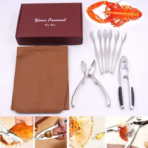 9PCS Crab Crackers and Tools Crab Leg Tools Nut Cracker Tool Seafood Boil Party Supplies with Leather Storage Bag Use for Working,Party,Picnic,BBQ,Dinner,Travel