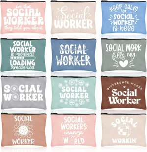 Abbylike 36 Pcs Social Worker Appreciation Gifts for Women Social Worker Month Makeup Bags Portable Cosmetic Canvas Pouch Travel Organizer Bulk for Party Favors for Women Girls (Muted Colors)