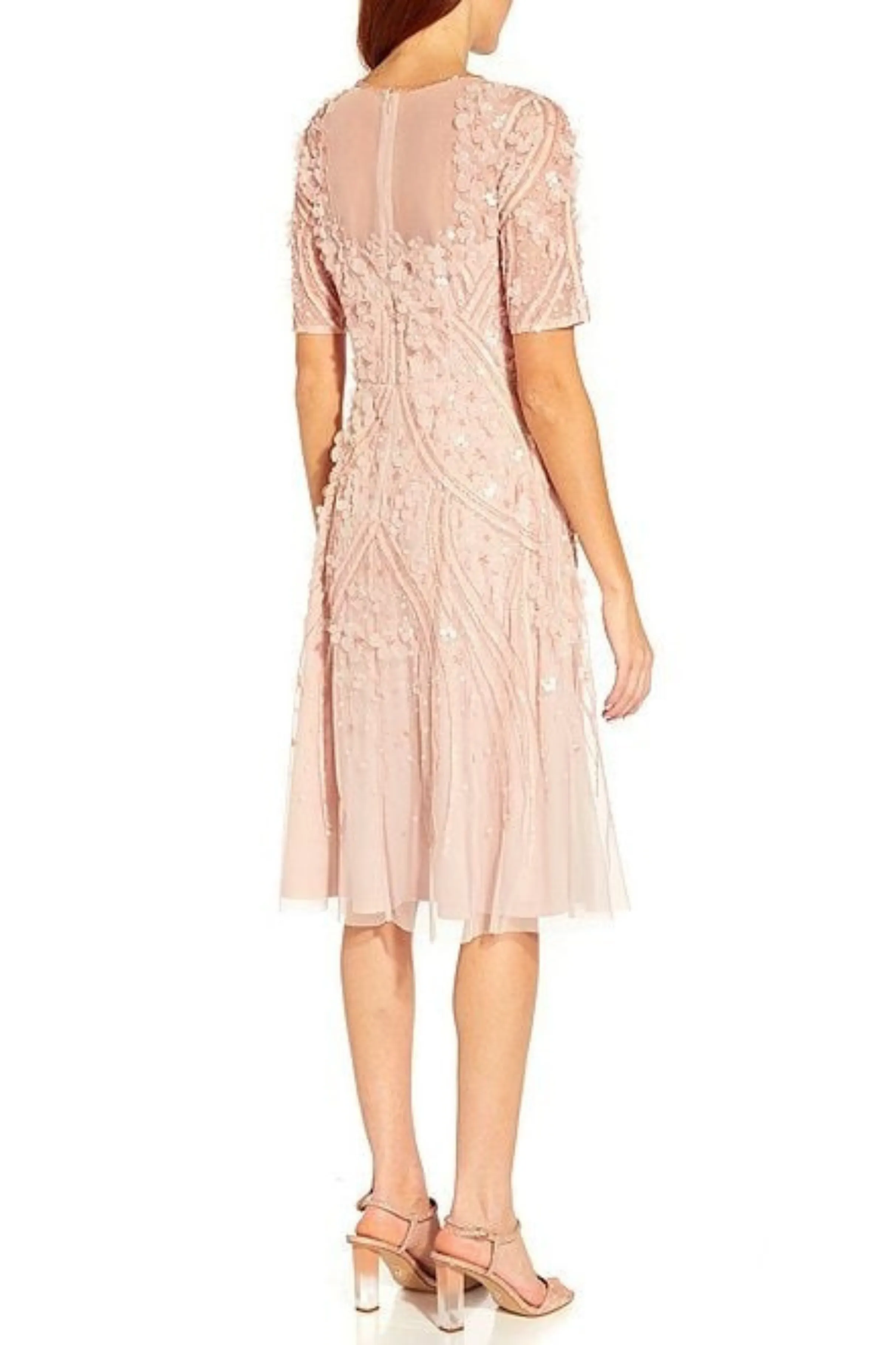 Adrianna Papell Short Sleeve Beaded A-Line Dress