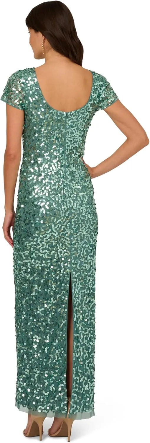Adrianna Papell Women's Beaded Mesh Long Dress