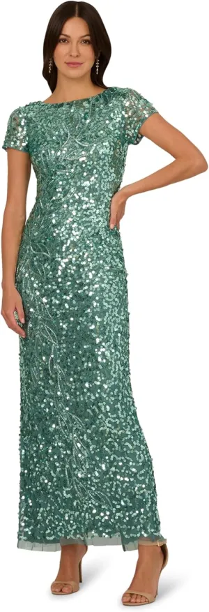 Adrianna Papell Women's Beaded Mesh Long Dress